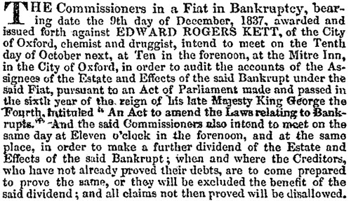 Notice of Kett's bankruptcy