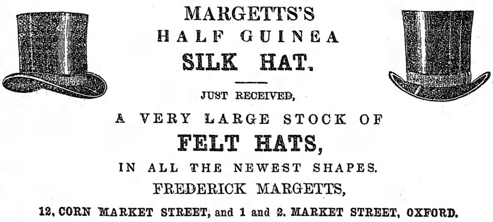 Margetts advertising hats in 1880