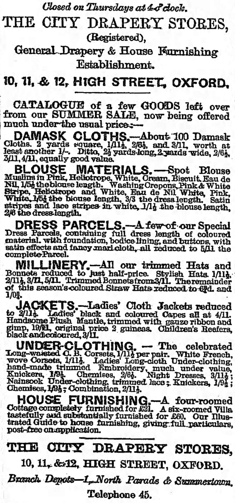 City Drapery Store advertisement of 1899