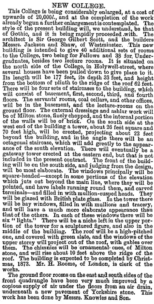 JOJ on New College, 12 October 1872