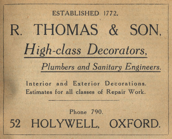 Advertisement for Thomas business 1927