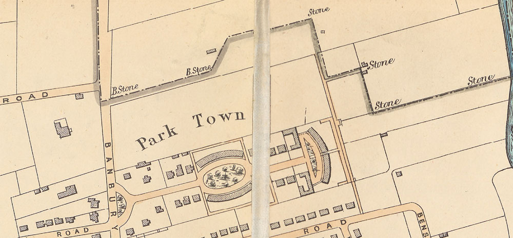 Boundary stones on 1883 map